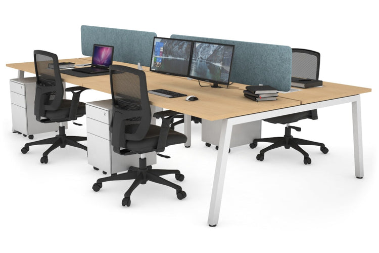 Quadro 4 Person Office Workstations [1400L x 700W] Jasonl white leg maple blue echo panel (400H x 1200W)
