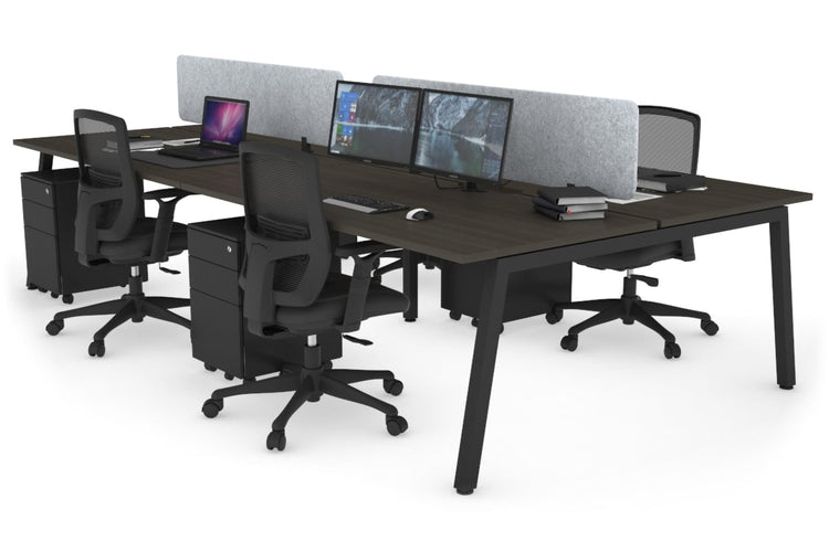 Quadro 4 Person Office Workstations [1400L x 700W] Jasonl black leg dark oak light grey echo panel (400H x 1200W)