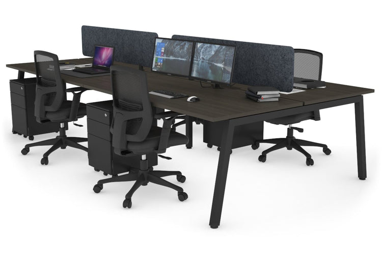 Quadro 4 Person Office Workstations [1400L x 700W] Jasonl black leg dark oak dark grey echo panel (400H x 1200W)
