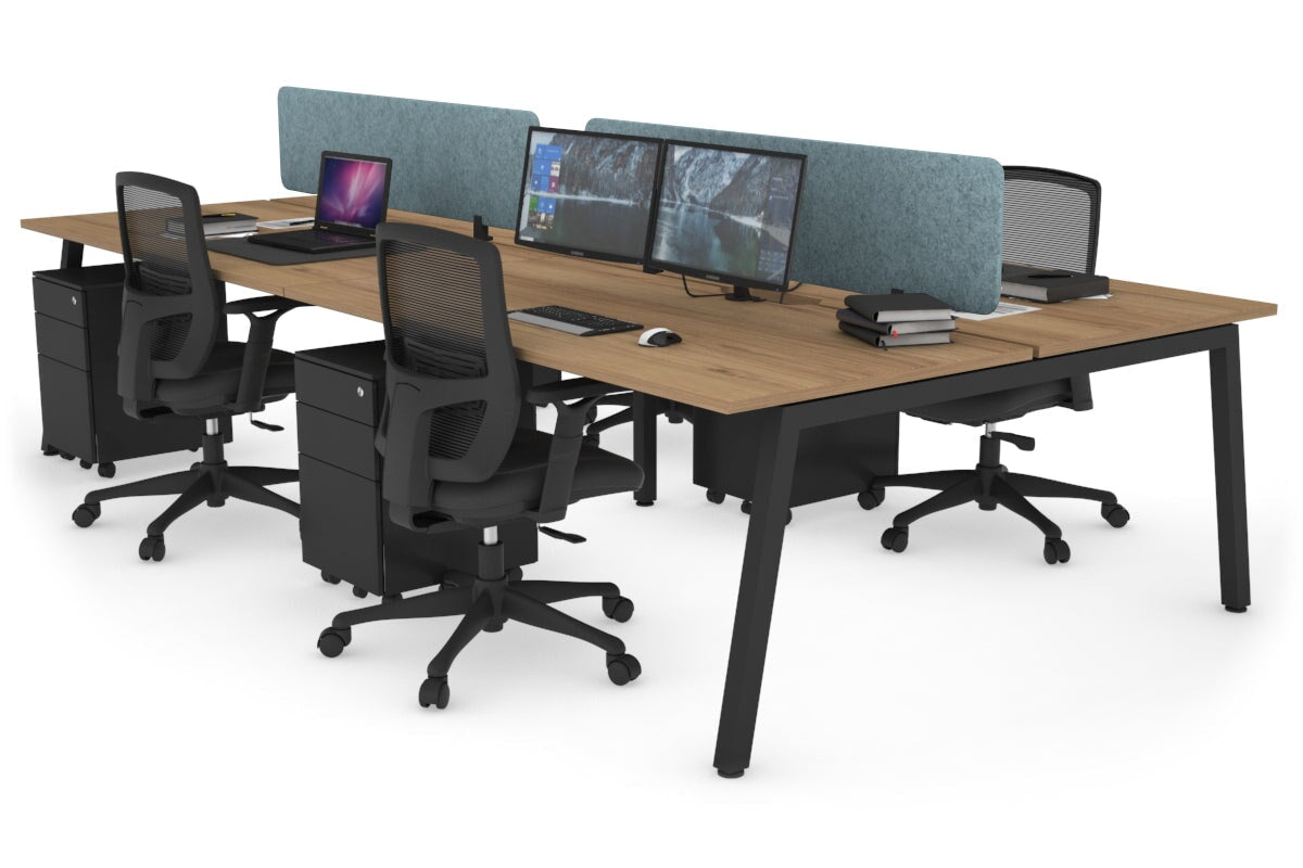 Quadro 4 Person Office Workstations [1400L x 700W] Jasonl black leg salvage oak blue echo panel (400H x 1200W)