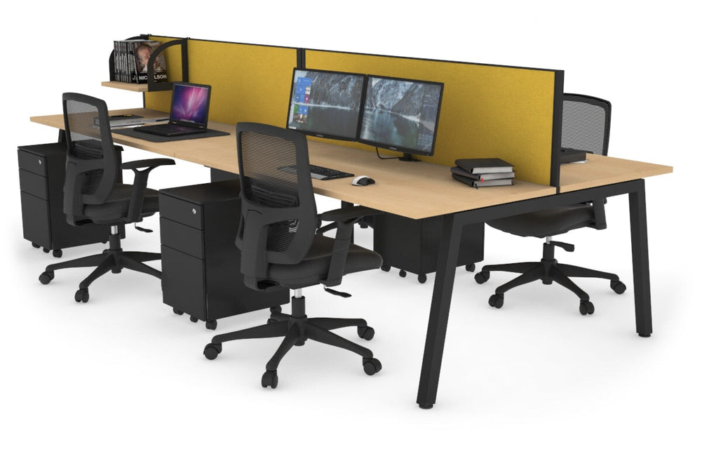 Quadro 4 Person Office Workstation [1400L x 700W]-black leg maple mustard yellow (500H x 1400W)