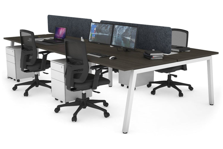 Quadro 4 Person Office Workstations [1400L x 700W] Jasonl white leg dark oak dark grey echo panel (400H x 1200W)