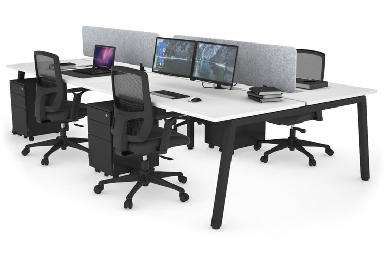 Quadro 4 Person Office Workstations [1400L x 700W] Jasonl black leg white light grey echo panel (400H x 1200W)