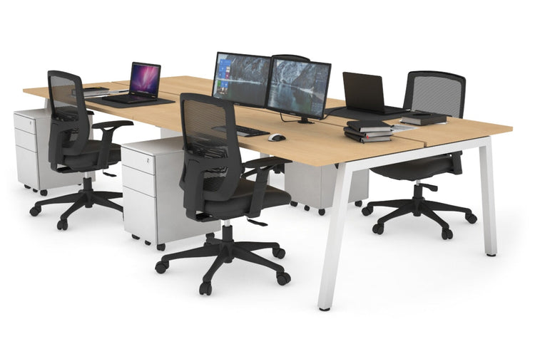 Quadro 4 Person Office Workstations [1400L x 700W] Jasonl white leg maple none