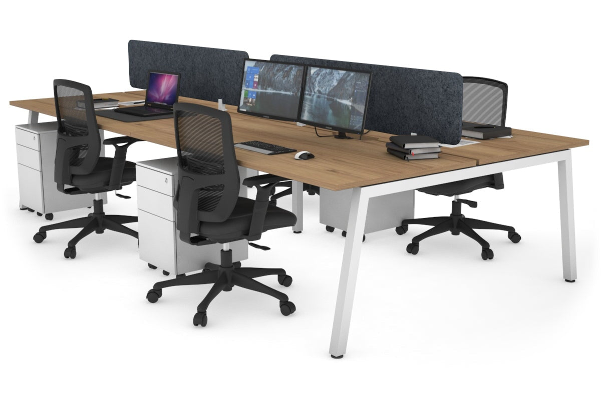Quadro 4 Person Office Workstations [1400L x 700W] Jasonl white leg salvage oak dark grey echo panel (400H x 1200W)