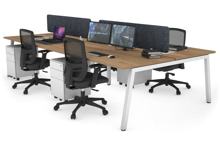 Quadro 4 Person Office Workstations [1400L x 700W] Jasonl white leg salvage oak dark grey echo panel (400H x 1200W)