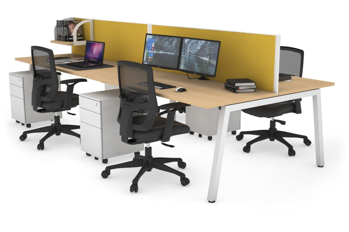 Quadro 4 Person Office Workstations [1400L x 700W] Jasonl white leg maple mustard yellow (500H x 1400W)