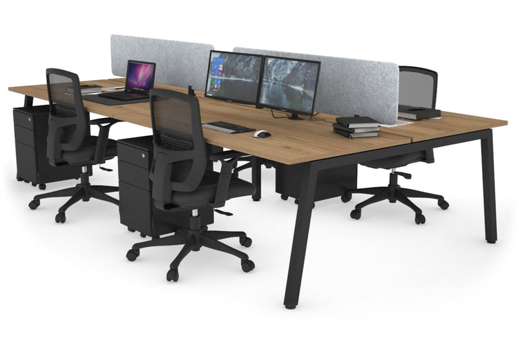 Quadro 4 Person Office Workstations [1400L x 700W] Jasonl black leg salvage oak light grey echo panel (400H x 1200W)