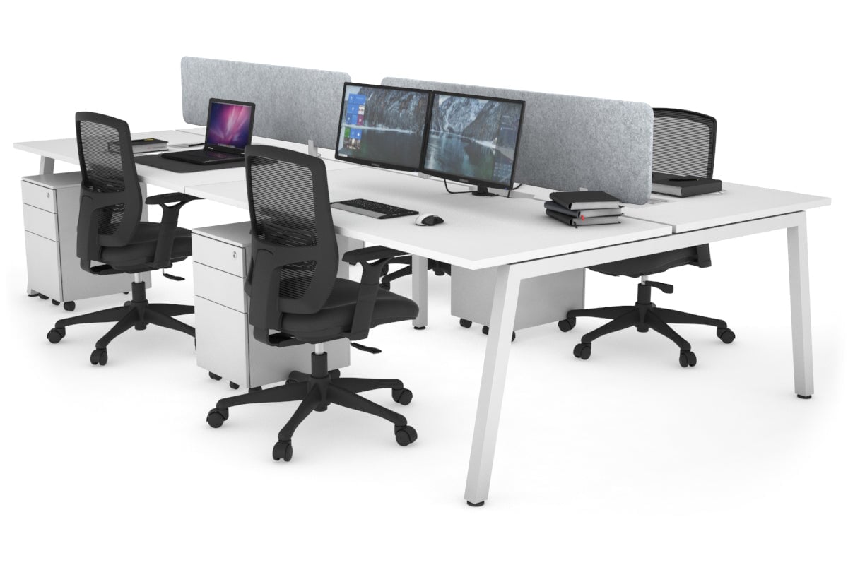 Quadro 4 Person Office Workstations [1400L x 800W with Cable Scallop] Jasonl white leg white light grey echo panel (400H x 1200W)