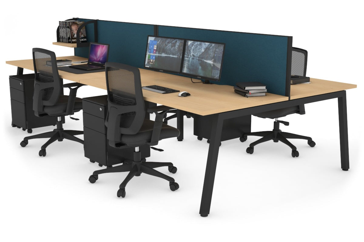 Quadro 4 Person Office Workstations [1400L x 800W with Cable Scallop] Jasonl black leg maple deep blue (500H x 1400W)