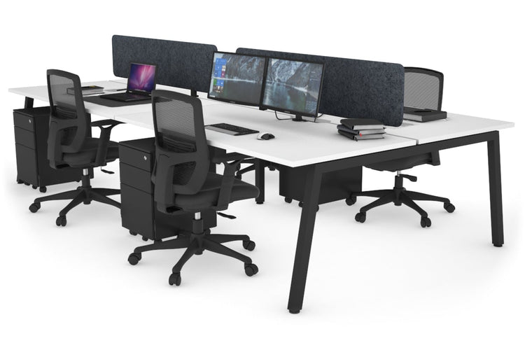 Quadro 4 Person Office Workstations [1400L x 800W with Cable Scallop] Jasonl black leg white dark grey echo panel (400H x 1200W)