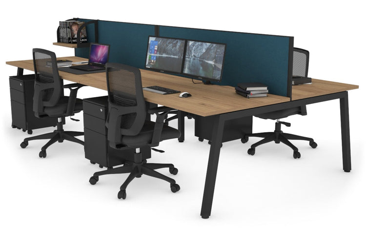 Quadro 4 Person Office Workstations [1400L x 800W with Cable Scallop] Jasonl black leg salvage oak deep blue (500H x 1400W)