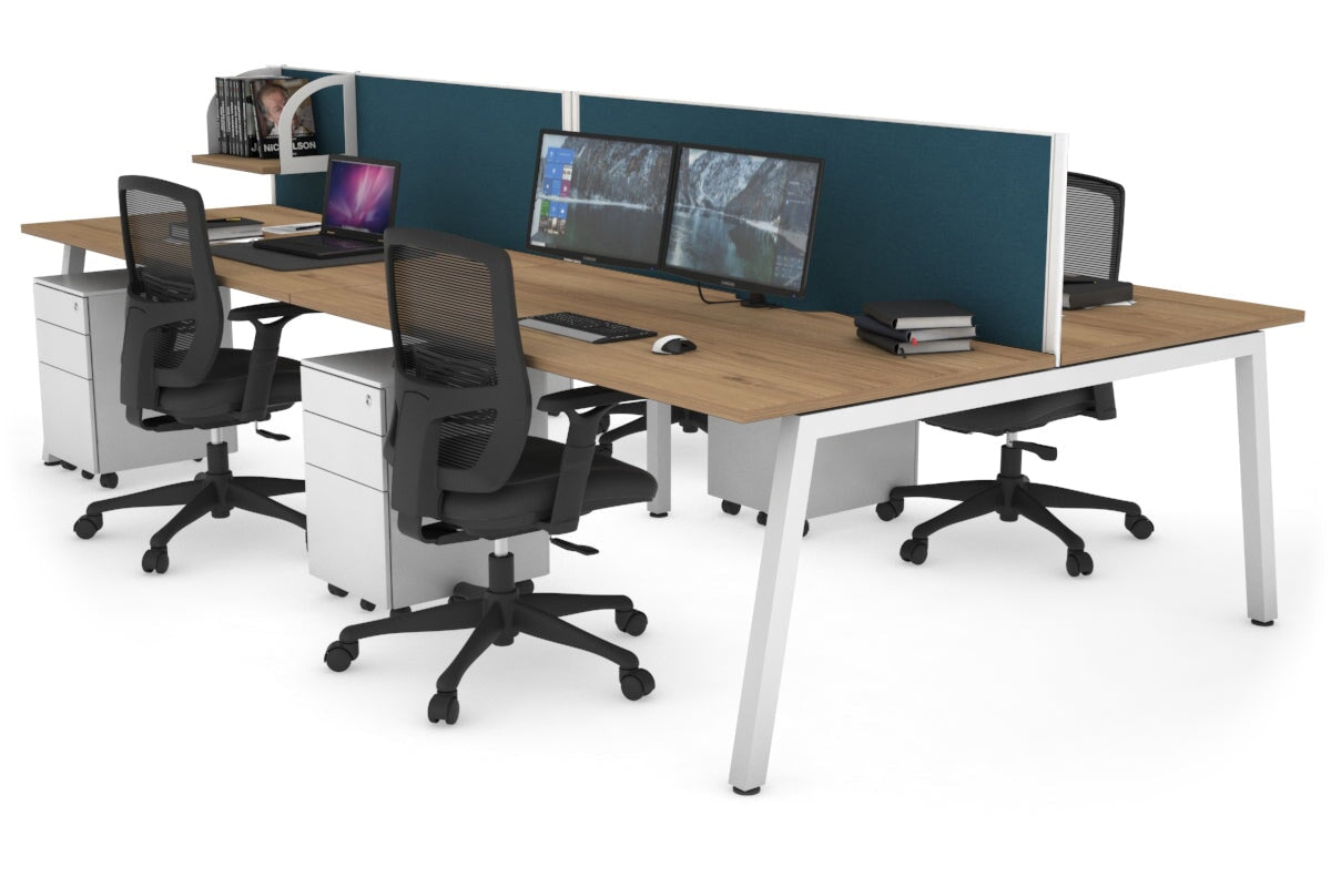 Quadro 4 Person Office Workstations [1400L x 800W with Cable Scallop] Jasonl white leg salvage oak deep blue (500H x 1400W)