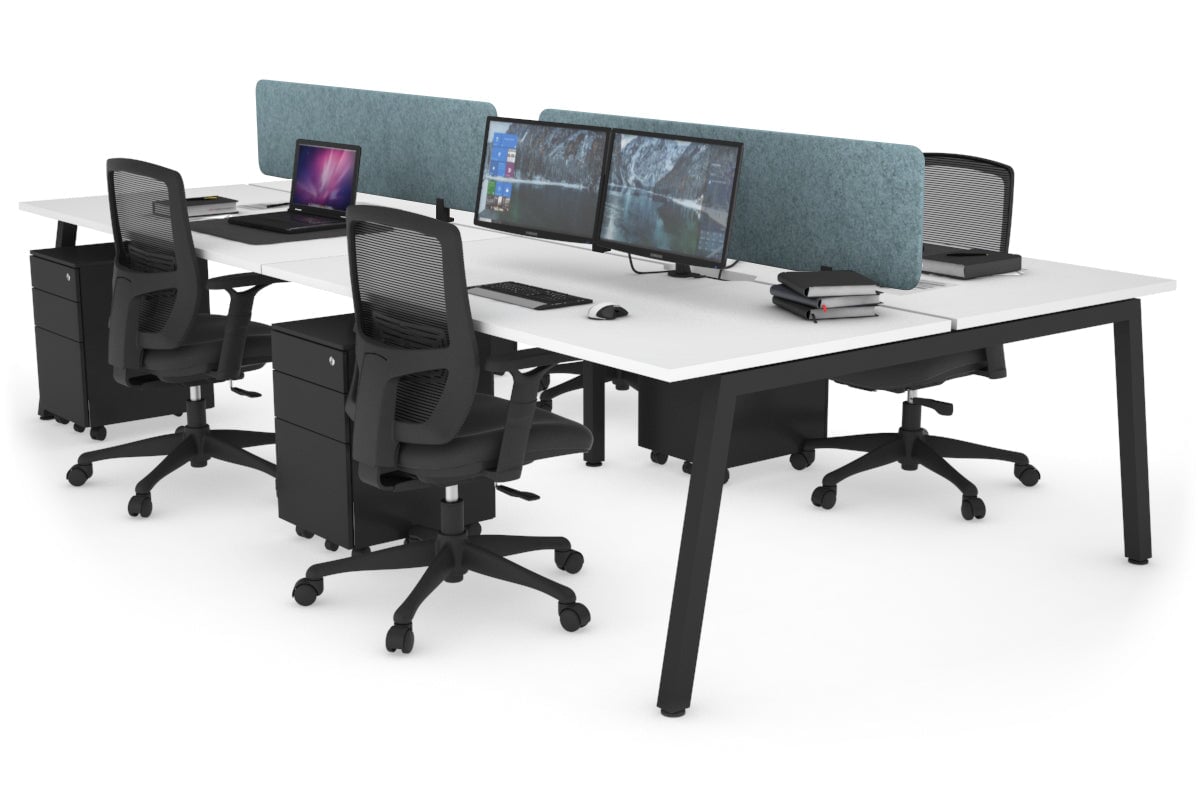Quadro 4 Person Office Workstations [1400L x 800W with Cable Scallop] Jasonl black leg white blue echo panel (400H x 1200W)