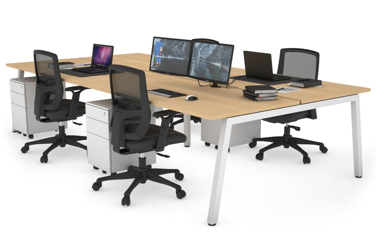 Quadro 4 Person Office Workstations [1400L x 800W with Cable Scallop] Jasonl white leg maple none