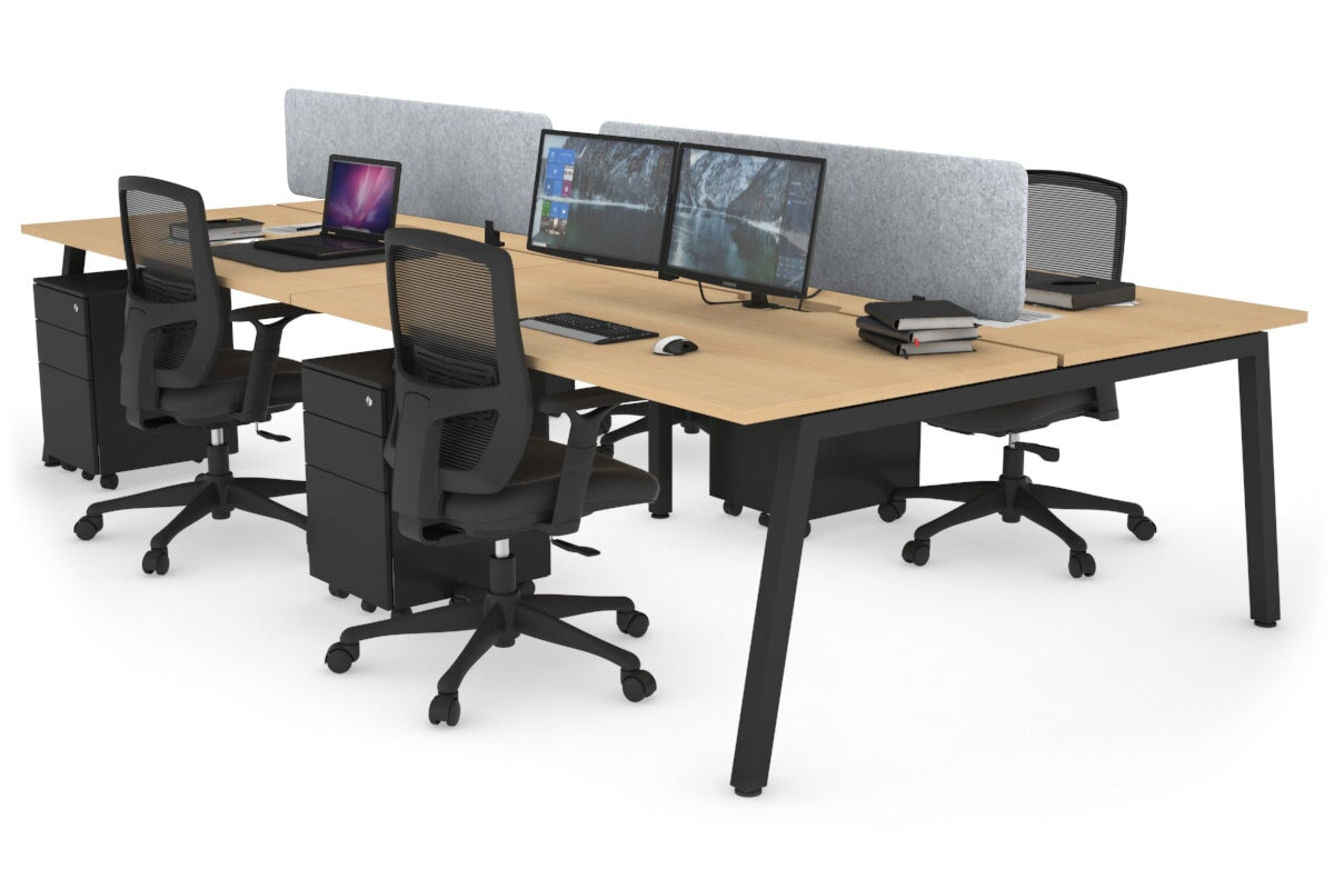 Quadro 4 Person Office Workstations [1400L x 800W with Cable Scallop] Jasonl black leg maple light grey echo panel (400H x 1200W)