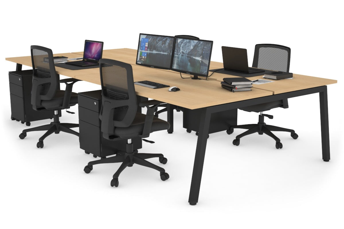 Quadro 4 Person Office Workstations [1400L x 800W with Cable Scallop] Jasonl black leg maple none