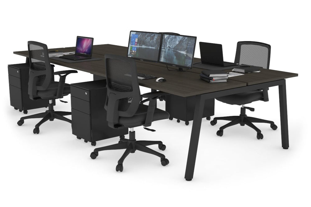 Quadro 4 Person Office Workstation [1600L x 700W]-black leg dark oak none