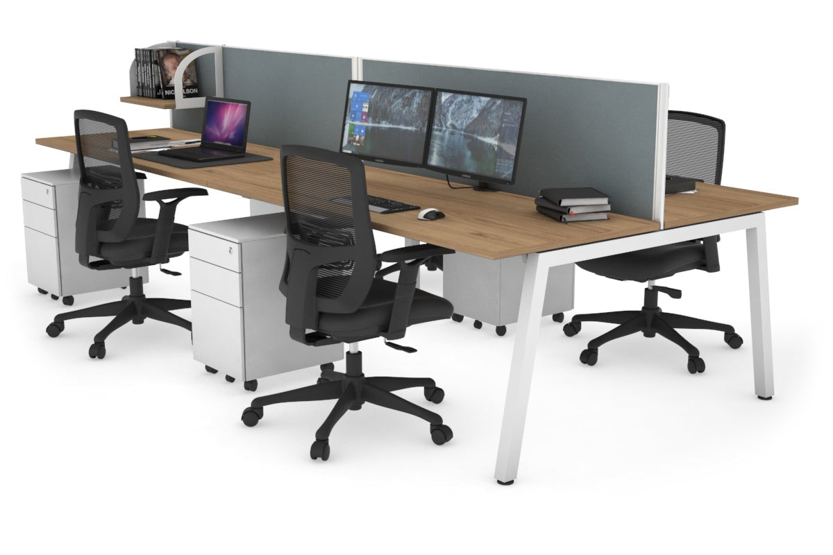 Quadro 4 Person Office Workstations [1600L x 700W] Jasonl white leg salvage oak cool grey (500H x 1600W)