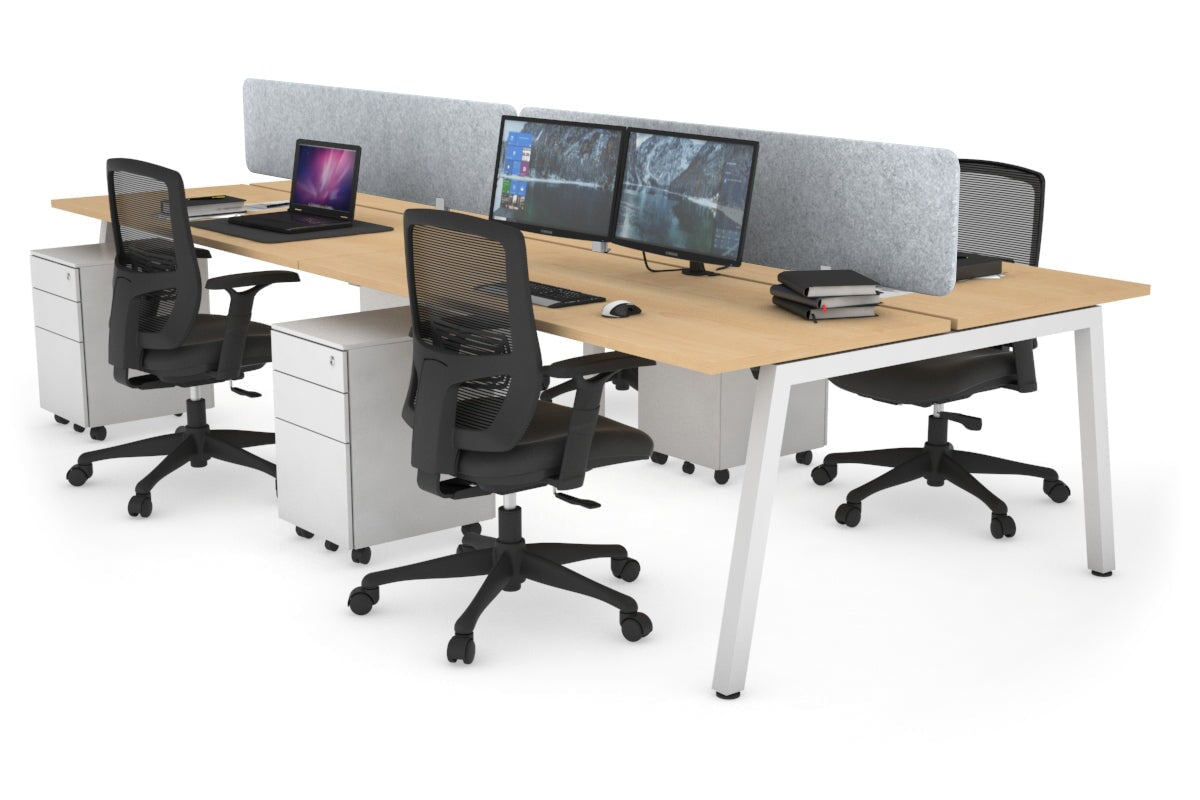 Quadro 4 Person Office Workstations [1600L x 700W] Jasonl white leg maple light grey echo panel (400H x 1600W)