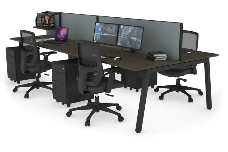 Quadro 4 Person Office Workstations [1600L x 700W] Jasonl black leg dark oak cool grey (500H x 1600W)