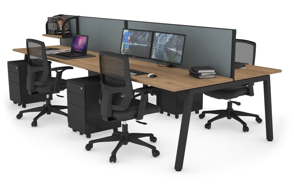 Quadro 4 Person Office Workstation [1600L x 700W]-black leg salvage oak cool grey (500H x 1600W)
