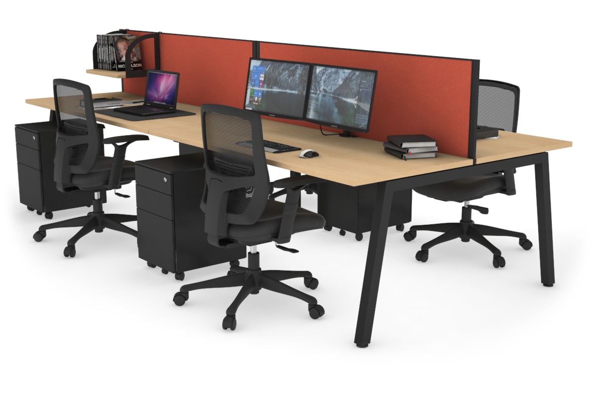 Quadro 4 Person Office Workstations [1600L x 700W] Jasonl black leg maple orange squash (500H x 1600W)