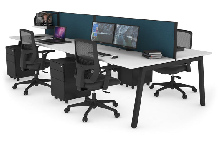 Quadro 4 Person Office Workstations [1600L x 700W] Jasonl black leg white deep blue (500H x 1600W)