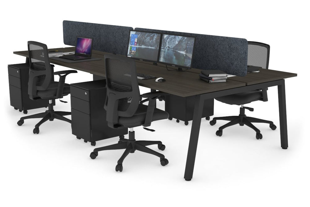Quadro 4 Person Office Workstation [1600L x 700W]-black leg dark oak dark grey acoustic panel (400H x 1600W)