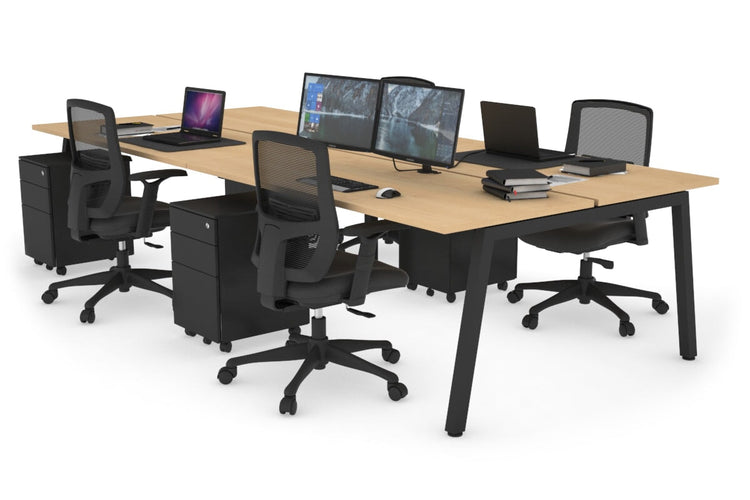 Quadro 4 Person Office Workstations [1600L x 700W] Jasonl black leg maple none