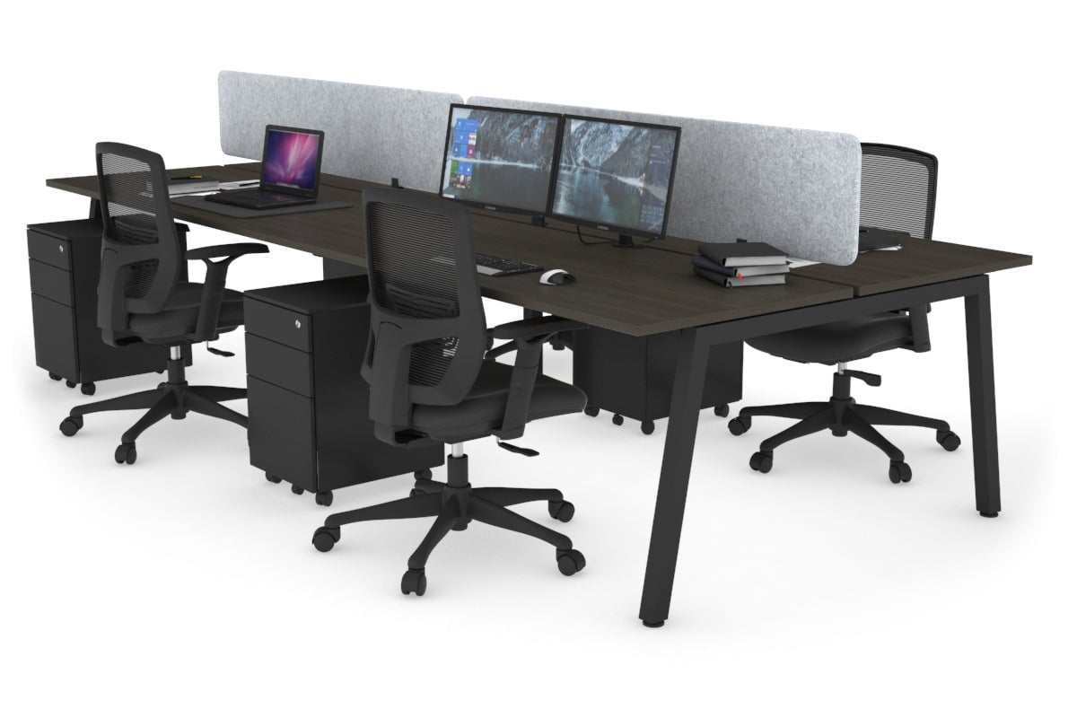 Quadro 4 Person Office Workstations [1600L x 700W] Jasonl black leg dark oak light grey echo panel (400H x 1600W)