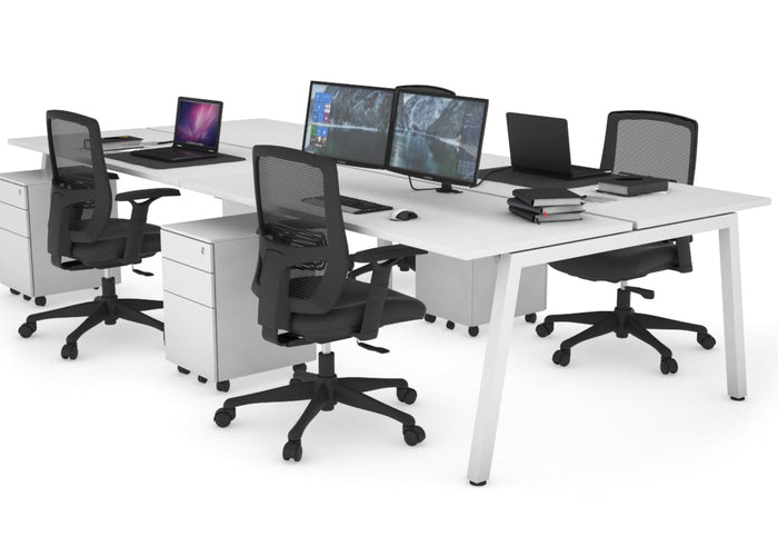 Quadro 4 Person Office Workstations [1600L x 700W] Jasonl white leg white none
