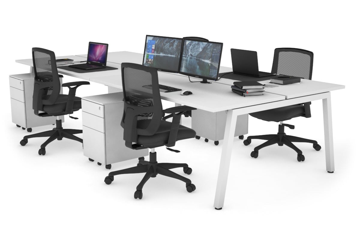 Quadro 4 Person Office Workstations [1600L x 700W] Jasonl white leg white none