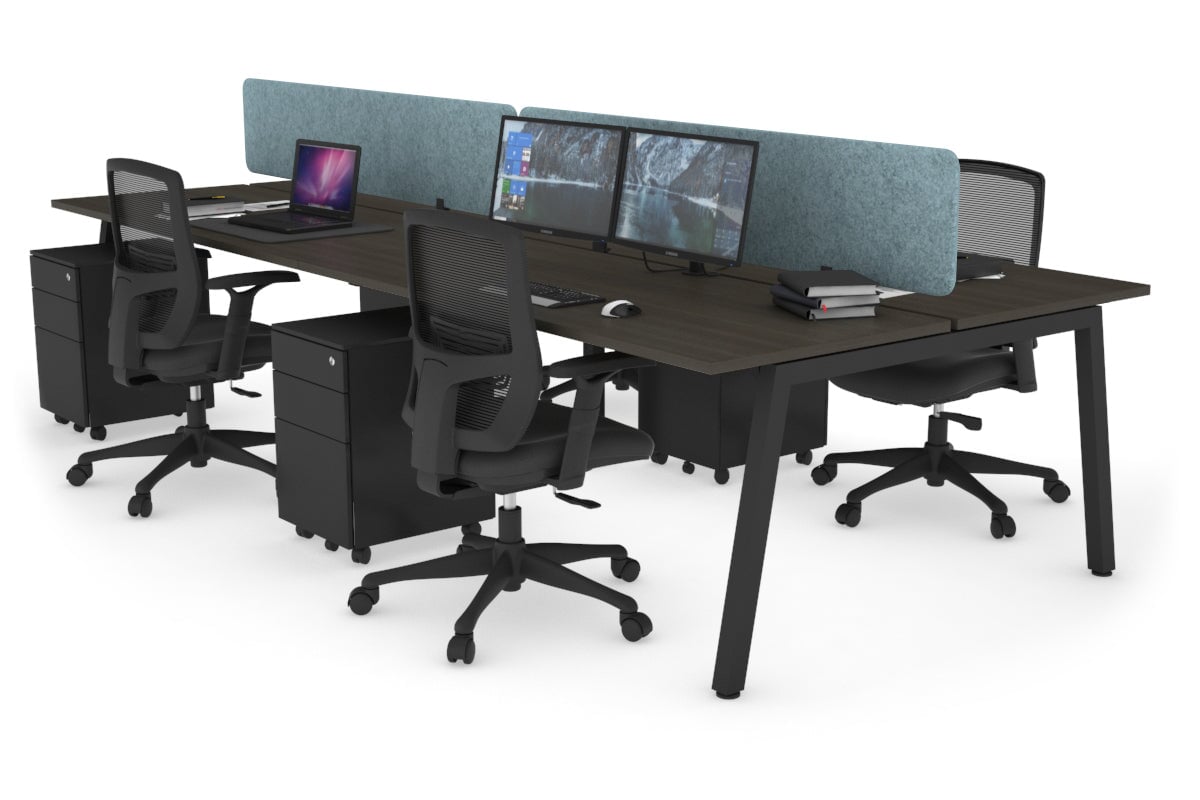 Quadro 4 Person Office Workstations [1600L x 700W] Jasonl black leg dark oak blue echo panel (400H x 1600W)