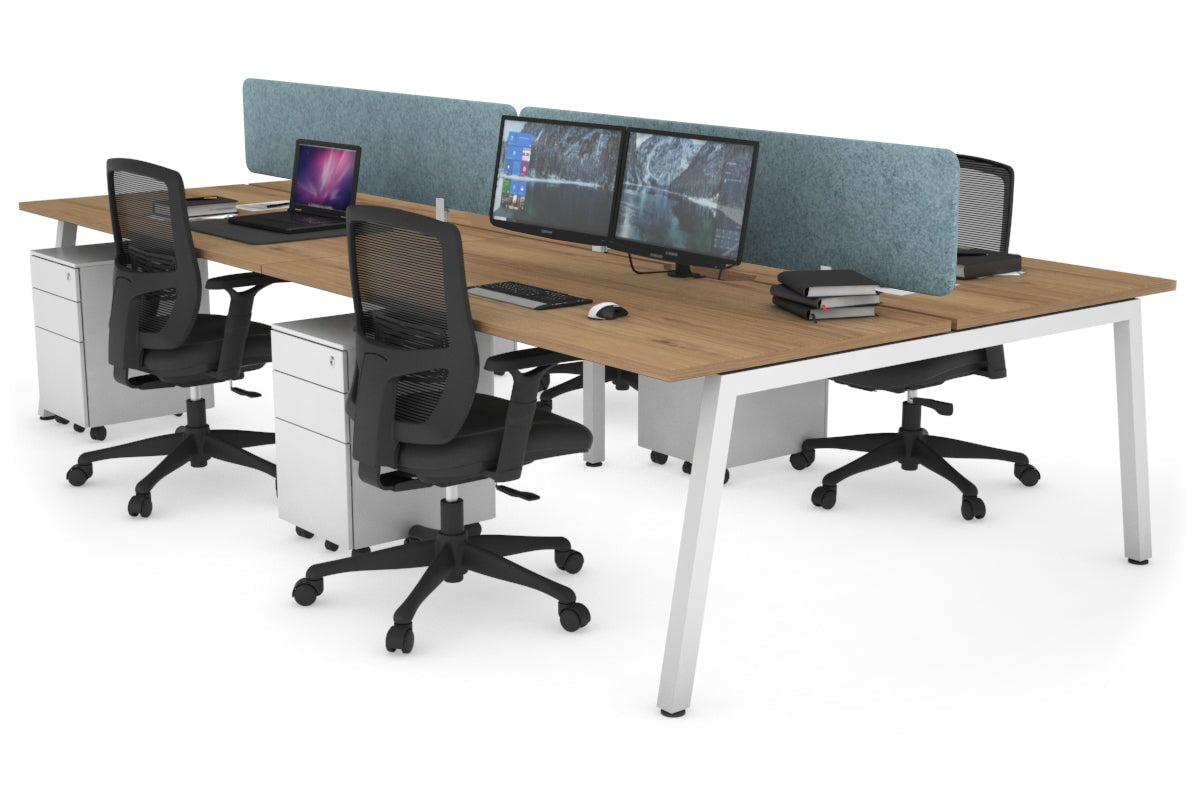 Quadro 4 Person Office Workstations [1600L x 800W with Cable Scallop] Jasonl white leg salvage oak blue echo panel (400H x 1600W)