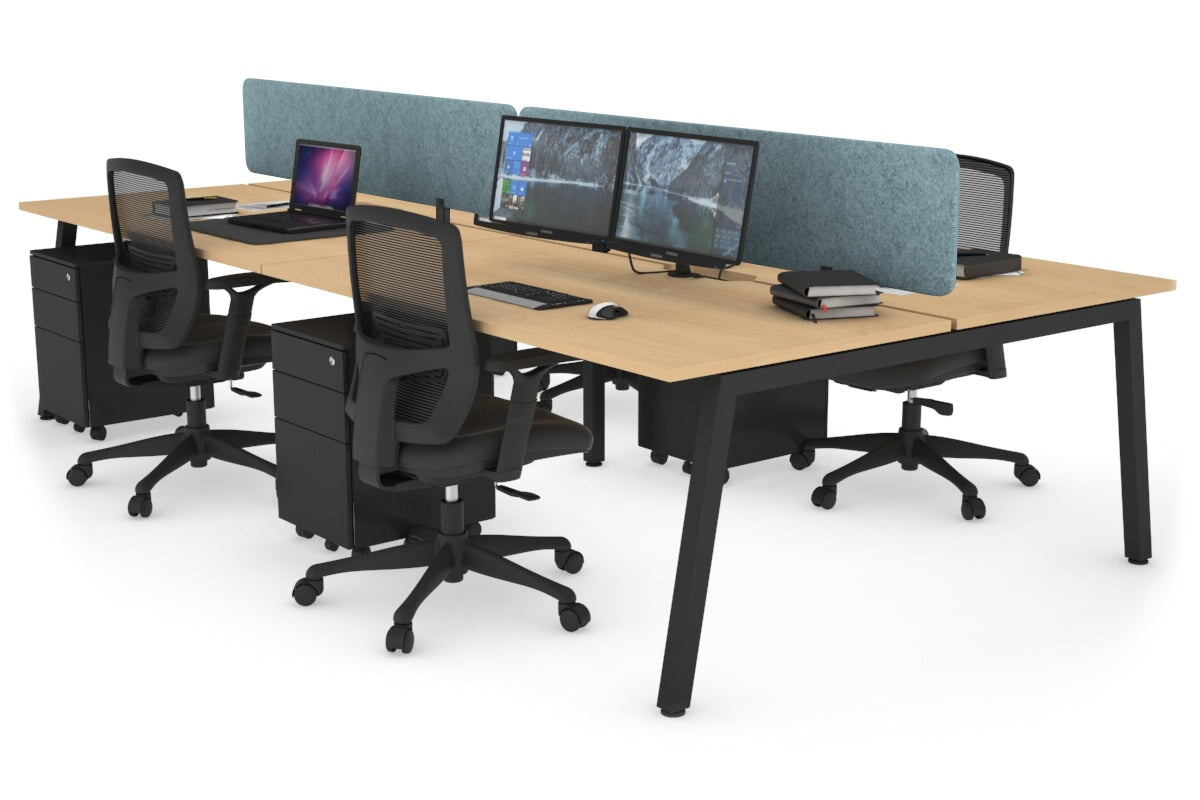Quadro 4 Person Office Workstations [1600L x 800W with Cable Scallop] Jasonl black leg maple blue echo panel (400H x 1600W)