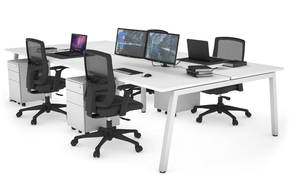 Quadro 4 Person Office Workstation [1600L x 800W with Cable Scallop]-white leg white none