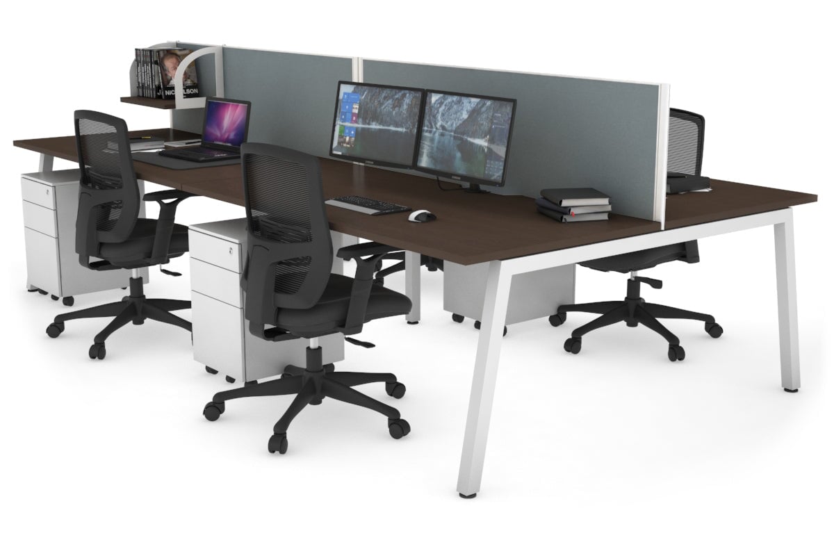 Quadro 4 Person Office Workstations [1600L x 800W with Cable Scallop] Jasonl white leg wenge cool grey (500H x 1600W)