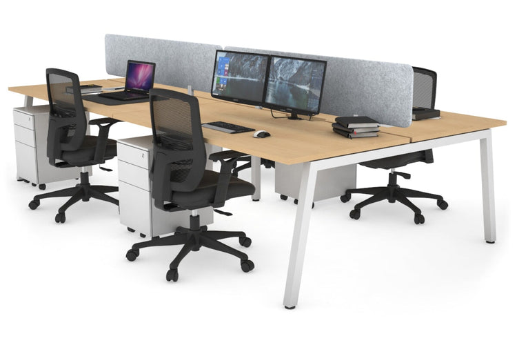 Quadro 4 Person Office Workstations [1600L x 800W with Cable Scallop] Jasonl white leg maple light grey echo panel (400H x 1600W)