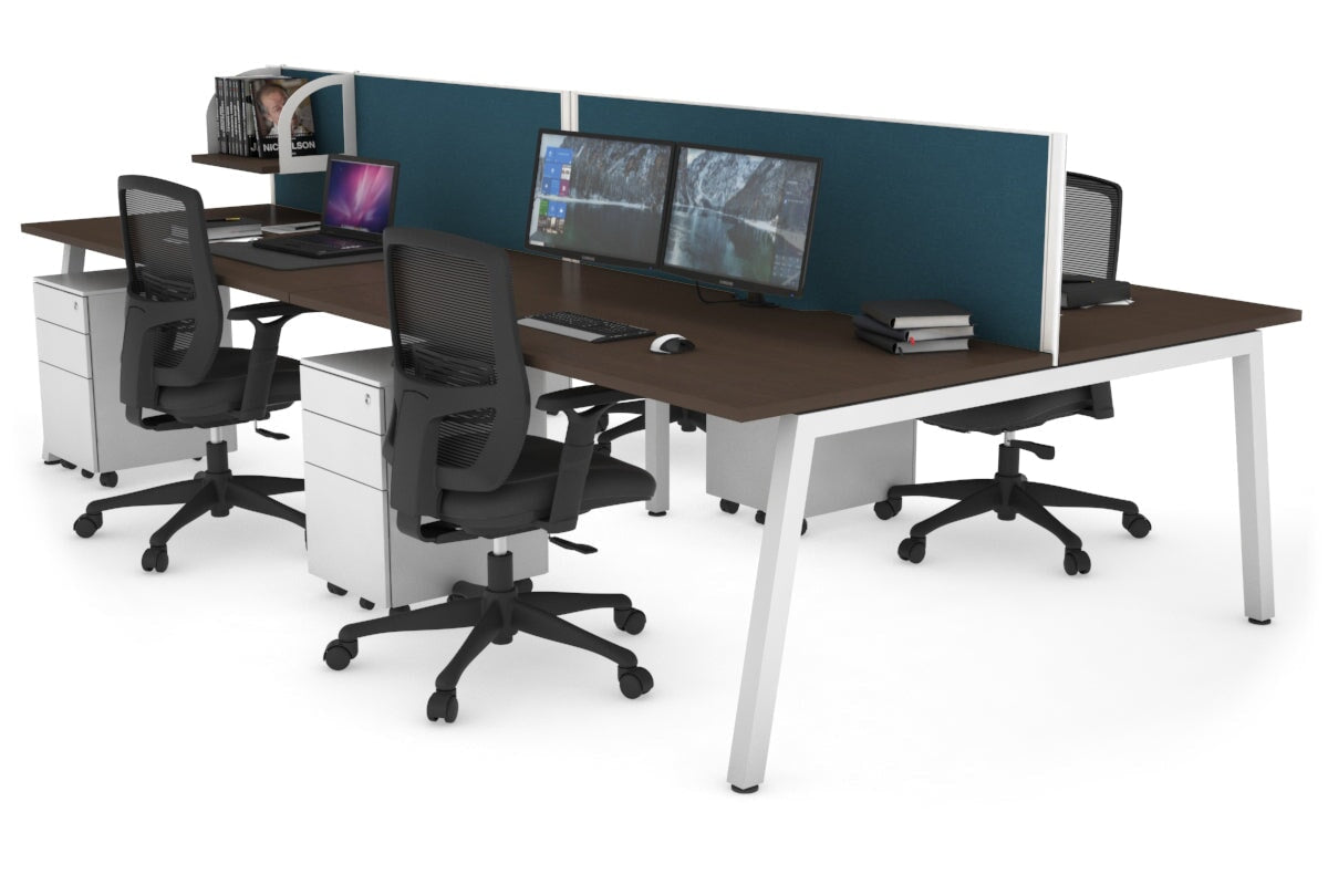 Quadro 4 Person Office Workstations [1600L x 800W with Cable Scallop] Jasonl white leg wenge deep blue (500H x 1600W)
