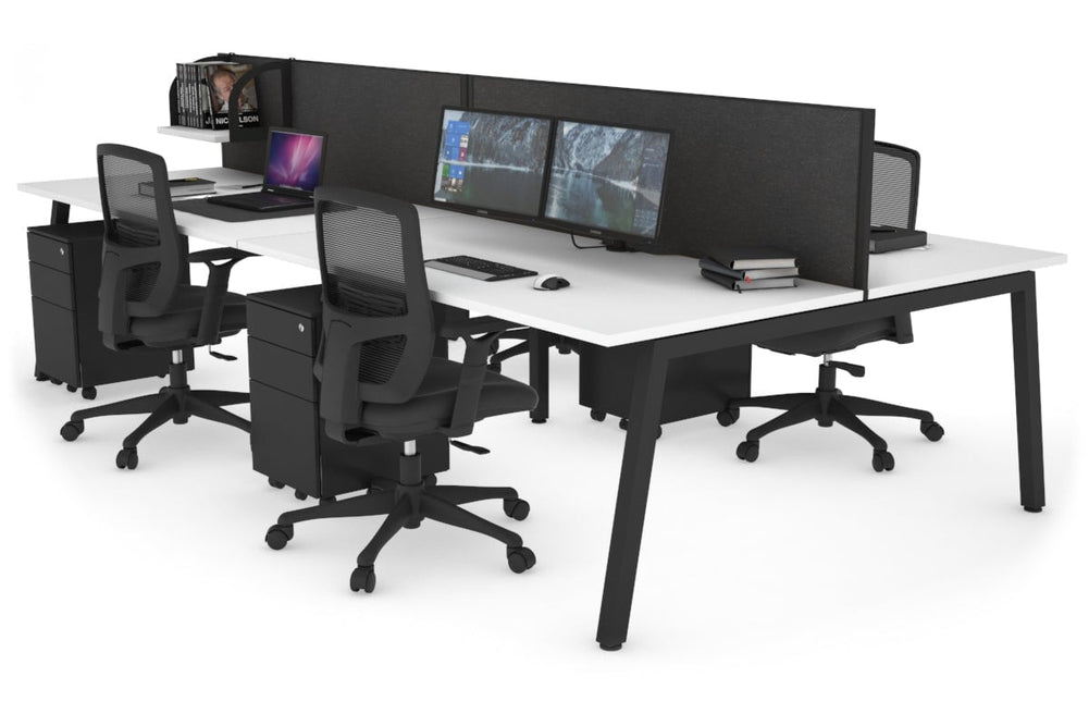 Quadro 4 Person Office Workstation [1600L x 800W with Cable Scallop]-black leg white moody charcoal (500H x 1600W)