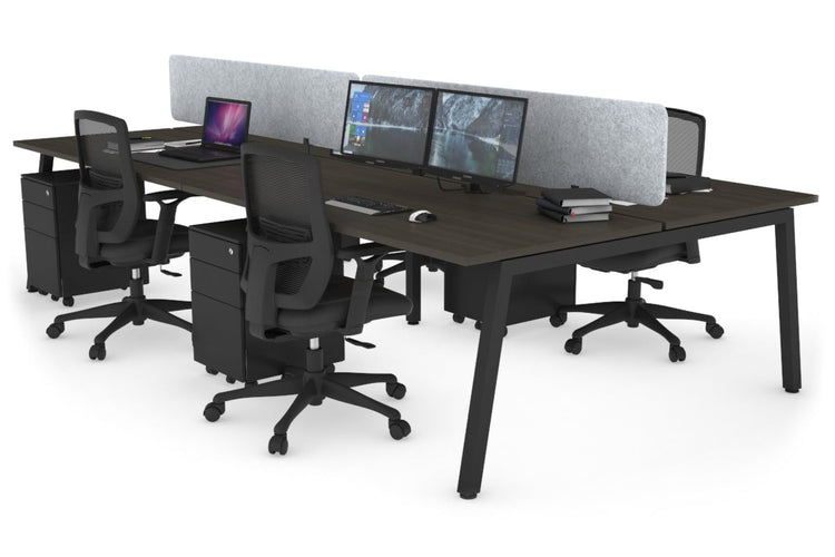Quadro 4 Person Office Workstations [1600L x 800W with Cable Scallop] Jasonl black leg dark oak light grey echo panel (400H x 1600W)