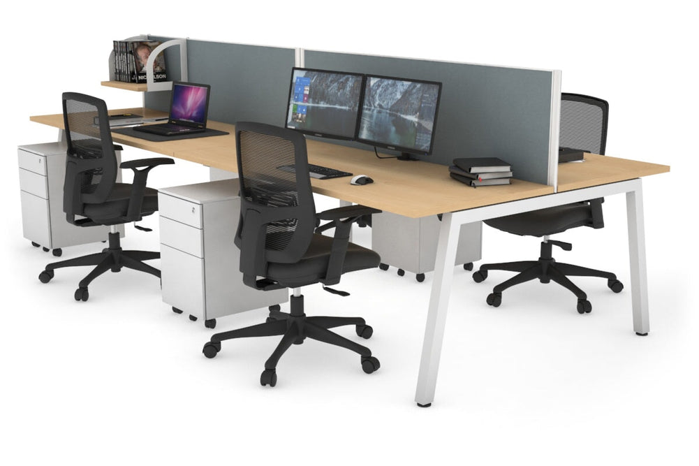 Quadro 4 Person Office Workstation [1800L x 700W]-white leg maple cool grey (500H x 1800W)