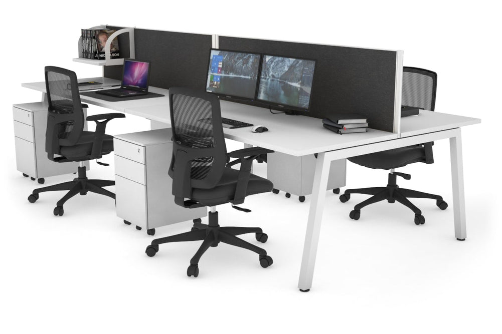 Quadro 4 Person Office Workstation [1800L x 700W]-white leg white moody charcoal (500H x 1800W)