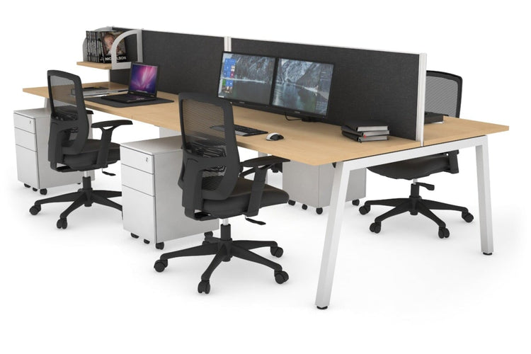 Quadro 4 Person Office Workstations [1800L x 700W] Jasonl white leg maple moody charcoal (500H x 1800W)