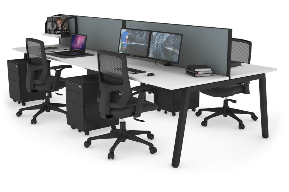Quadro 4 Person Office Workstation [1800L x 700W]-black leg white cool grey (500H x 1800W)