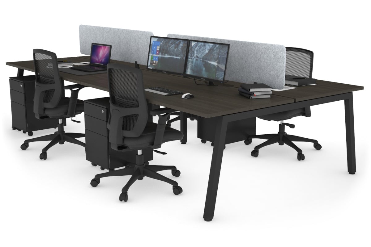 Quadro 4 Person Office Workstations [1800L x 700W] Jasonl black leg dark oak light grey echo panel (400H x 1600W)