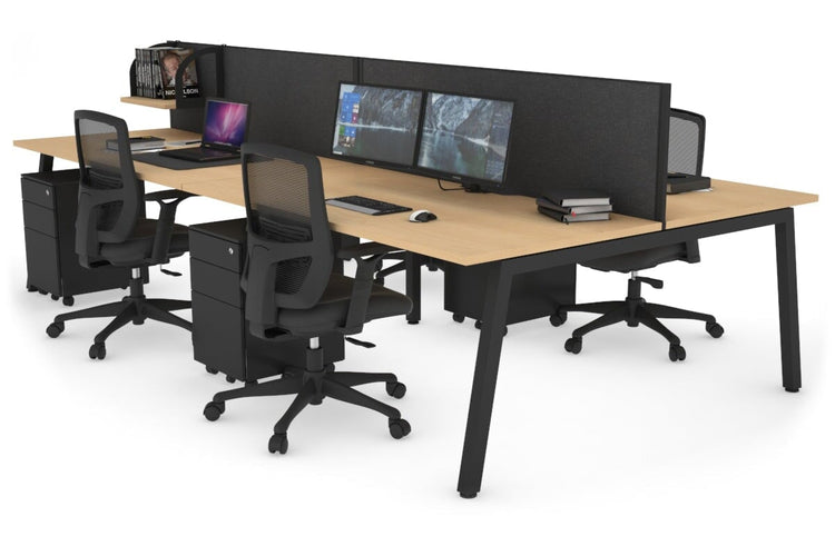 Quadro 4 Person Office Workstations [1800L x 800W with Cable Scallop] Jasonl black leg maple moody charcoal (500H x 1800W)