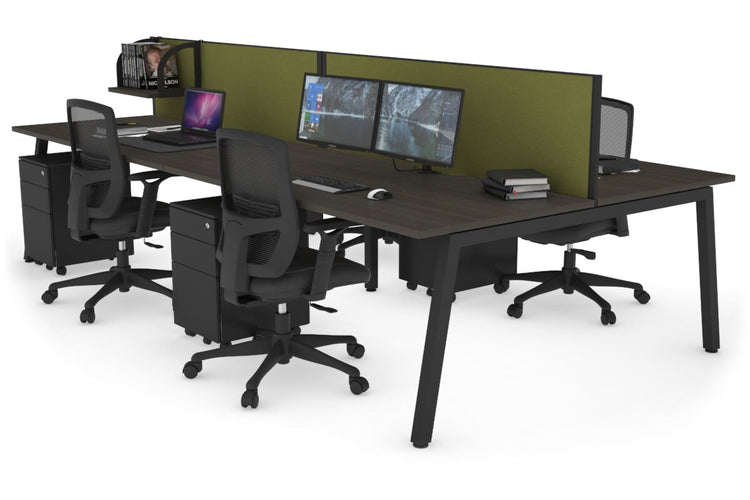 Quadro 4 Person Office Workstations [1800L x 800W with Cable Scallop] Jasonl black leg dark oak green moss (500H x 1800W)