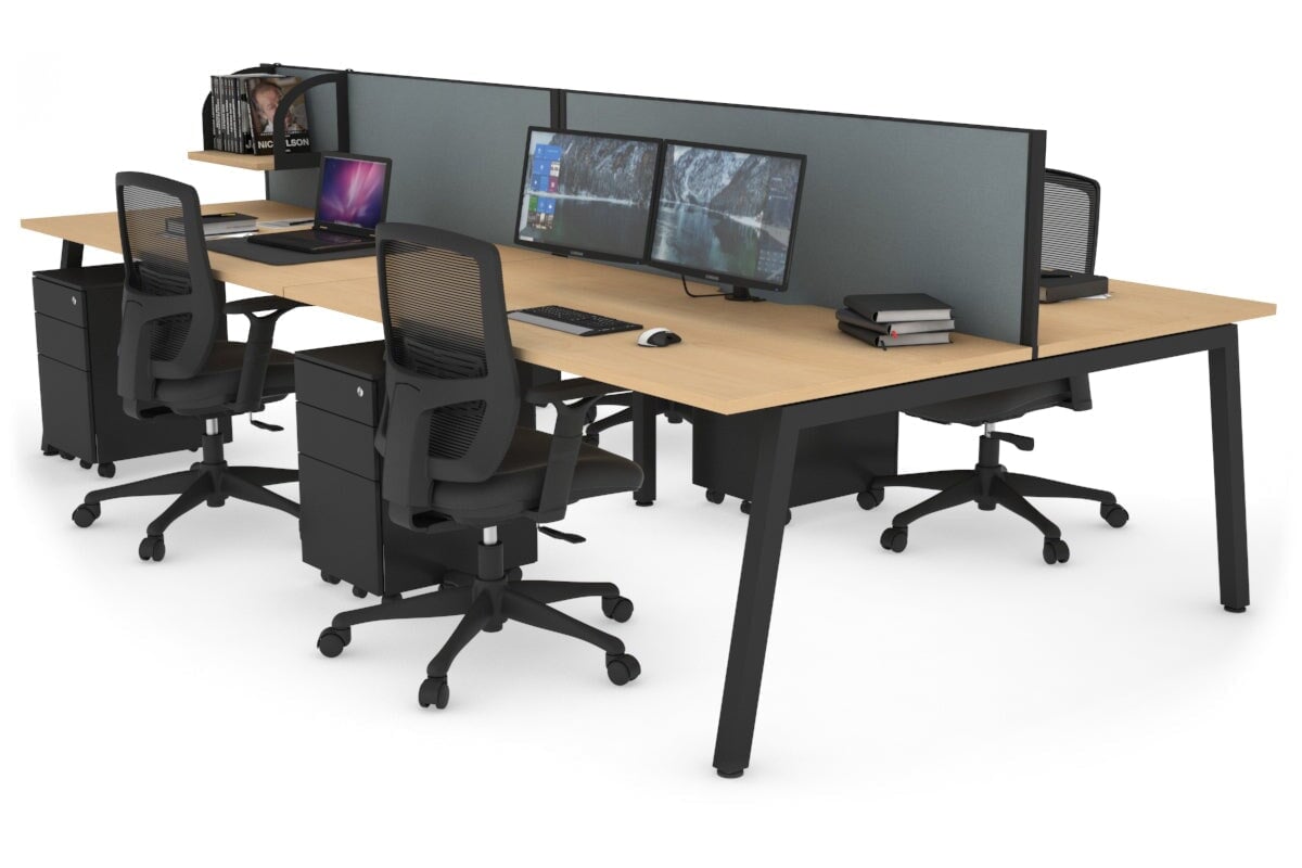 Quadro 4 Person Office Workstations [1800L x 800W with Cable Scallop] Jasonl black leg maple cool grey (500H x 1800W)